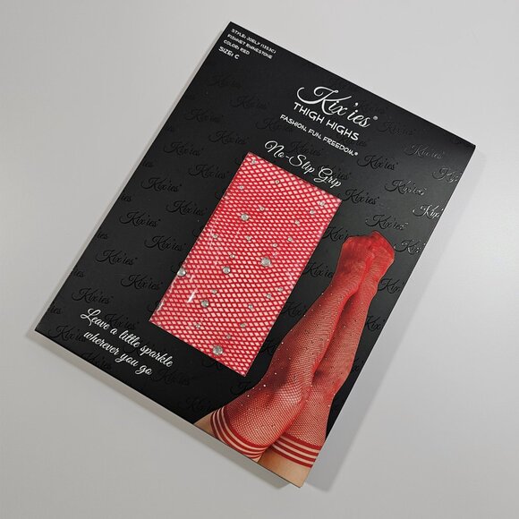 Kix'ies Joely Red Rhinestone Fishnets Thigh-Highs Stockings - Picture 5 of 8